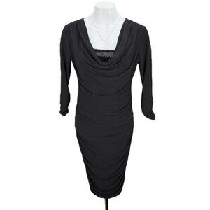 FRANK LYMAN Design Ruched Cowl Sequin Cocktail Black Dress Size 6